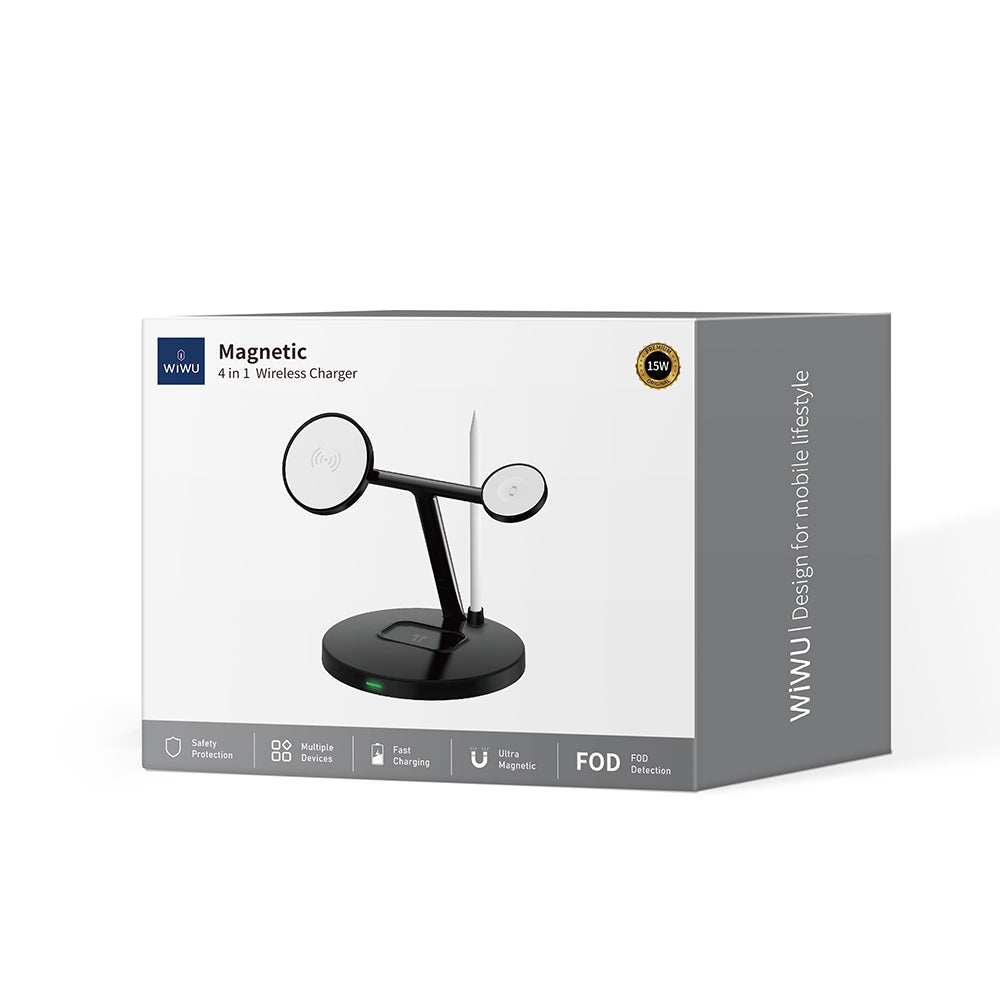 Wiwu Wi-W032 4 in 1 Magnetic Fast Charging Wireless Charging Stand 15W Black