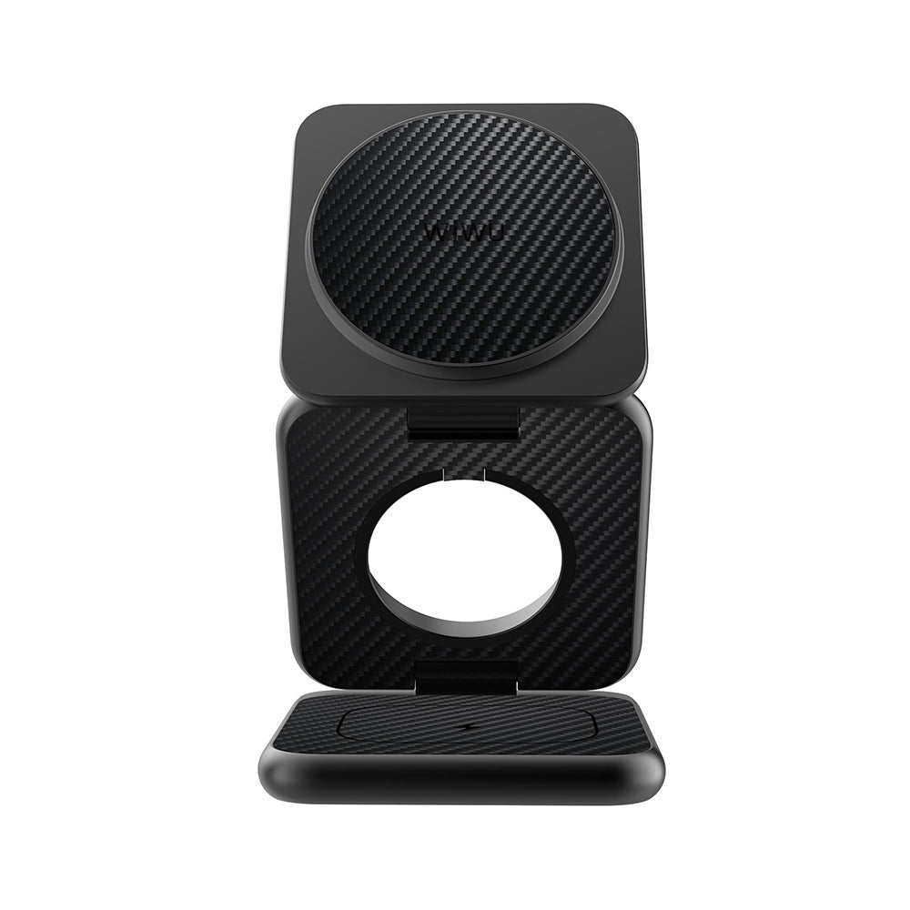 Wiwu Wi-W035 3 in 1 Magnetic Fast Charging Aramid Fiber Wireless Charging Stand 15W Black
