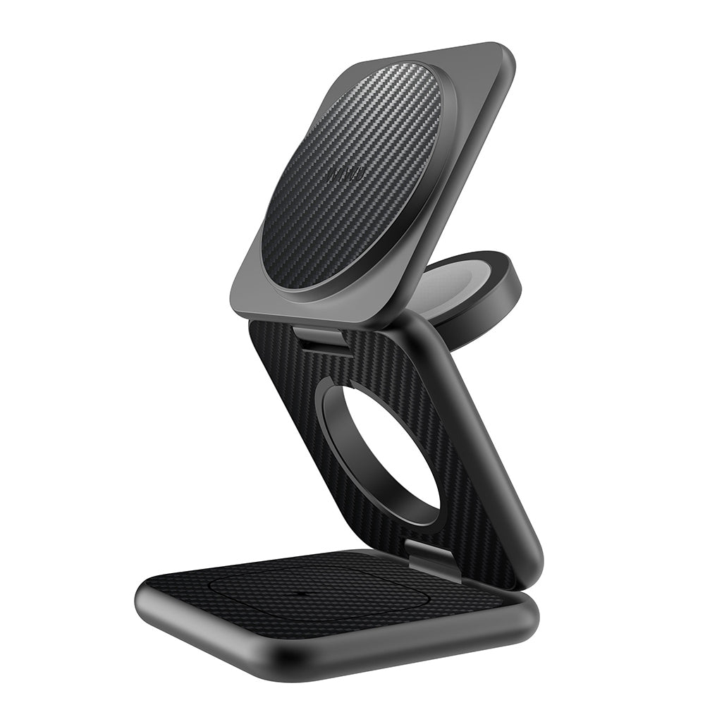 Wiwu Wi-W035 3 in 1 Magnetic Fast Charging Aramid Fiber Wireless Charging Stand 15W Black