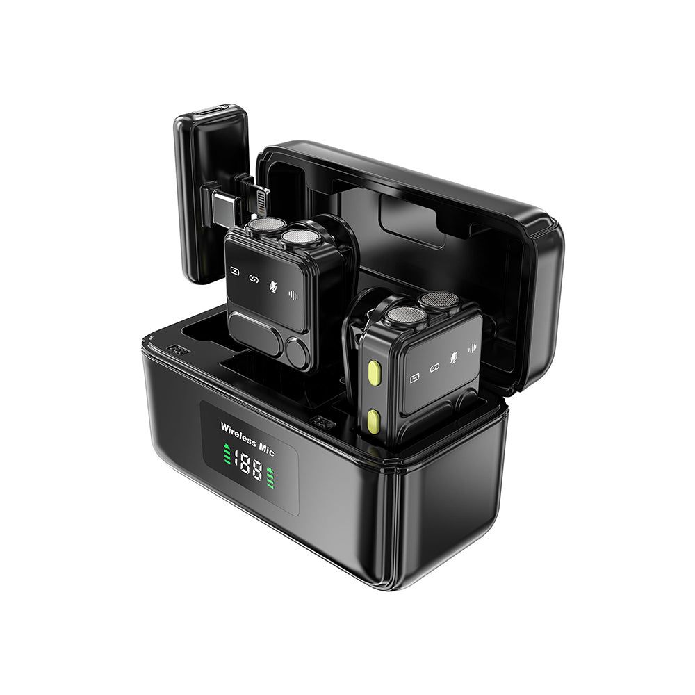 Wiwu Wi-WM005 2in1 Type-C ve Lightning Portlu ANC Özellikli Kablosuz Yaka Mikrofonu Siyah