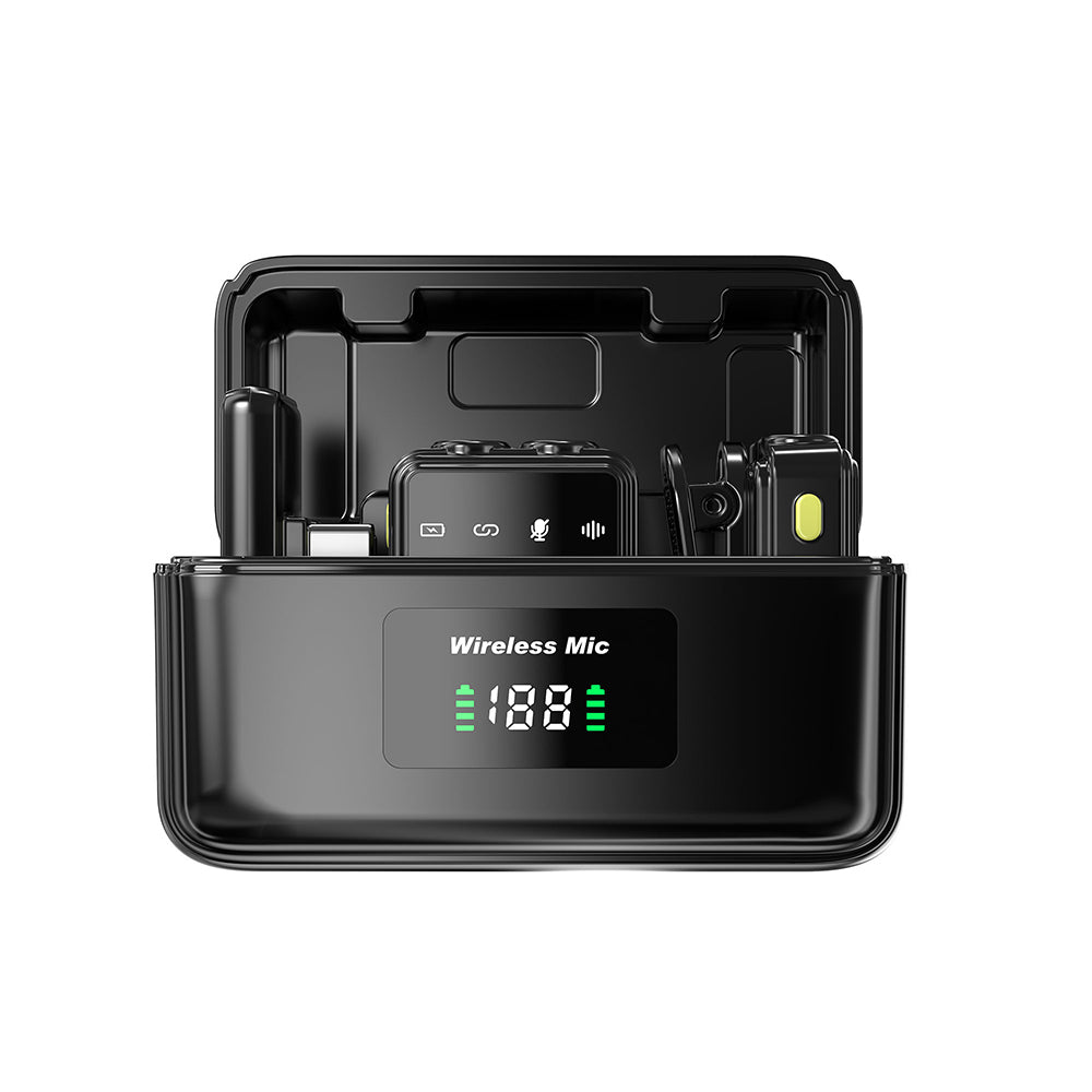 Wiwu Wi-WM005 2in1 Type-C ve Lightning Portlu ANC Özellikli Kablosuz Yaka Mikrofonu Siyah