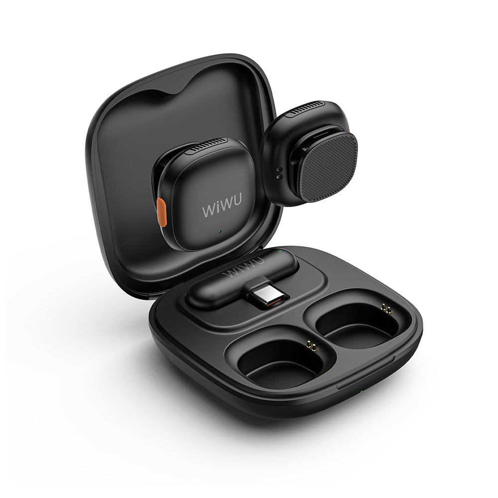 Wiwu Wi-WM006 2in1 Type-C Portlu Yapay Zeka Destekli ANC Özellikli Kablosuz Yaka Mikrofonu Siyah