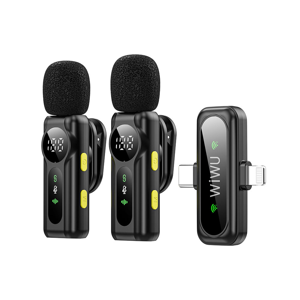 Wiwu Wi-WM007 2-in-1 Wireless Lavalier Microphone with Type-C and Lightning Port ANC, Black