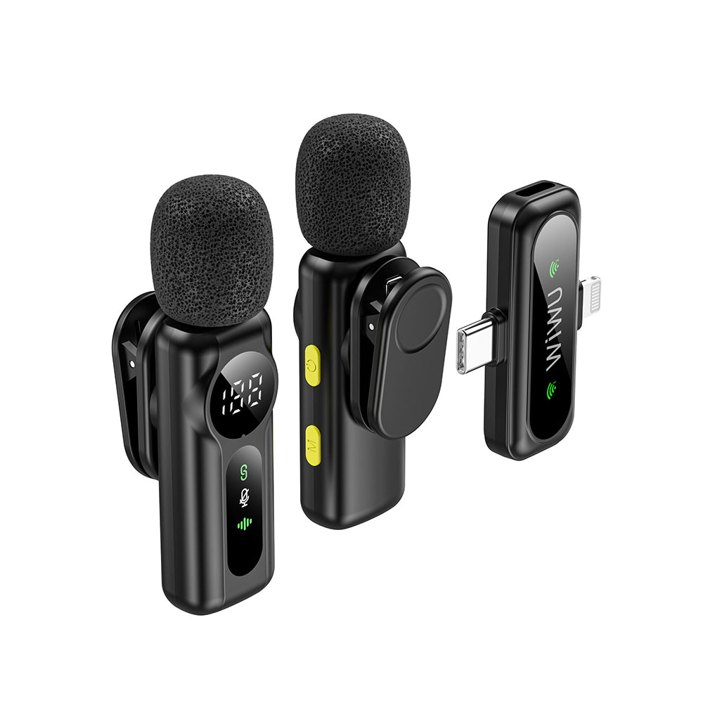 Wiwu Wi-WM007 2-in-1 Wireless Lavalier Microphone with Type-C and Lightning Port ANC, Black