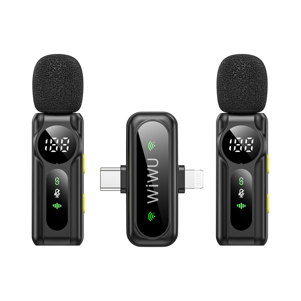 Wiwu Wi-WM007 2-in-1 Wireless Lavalier Microphone with Type-C and Lightning Port ANC, Black