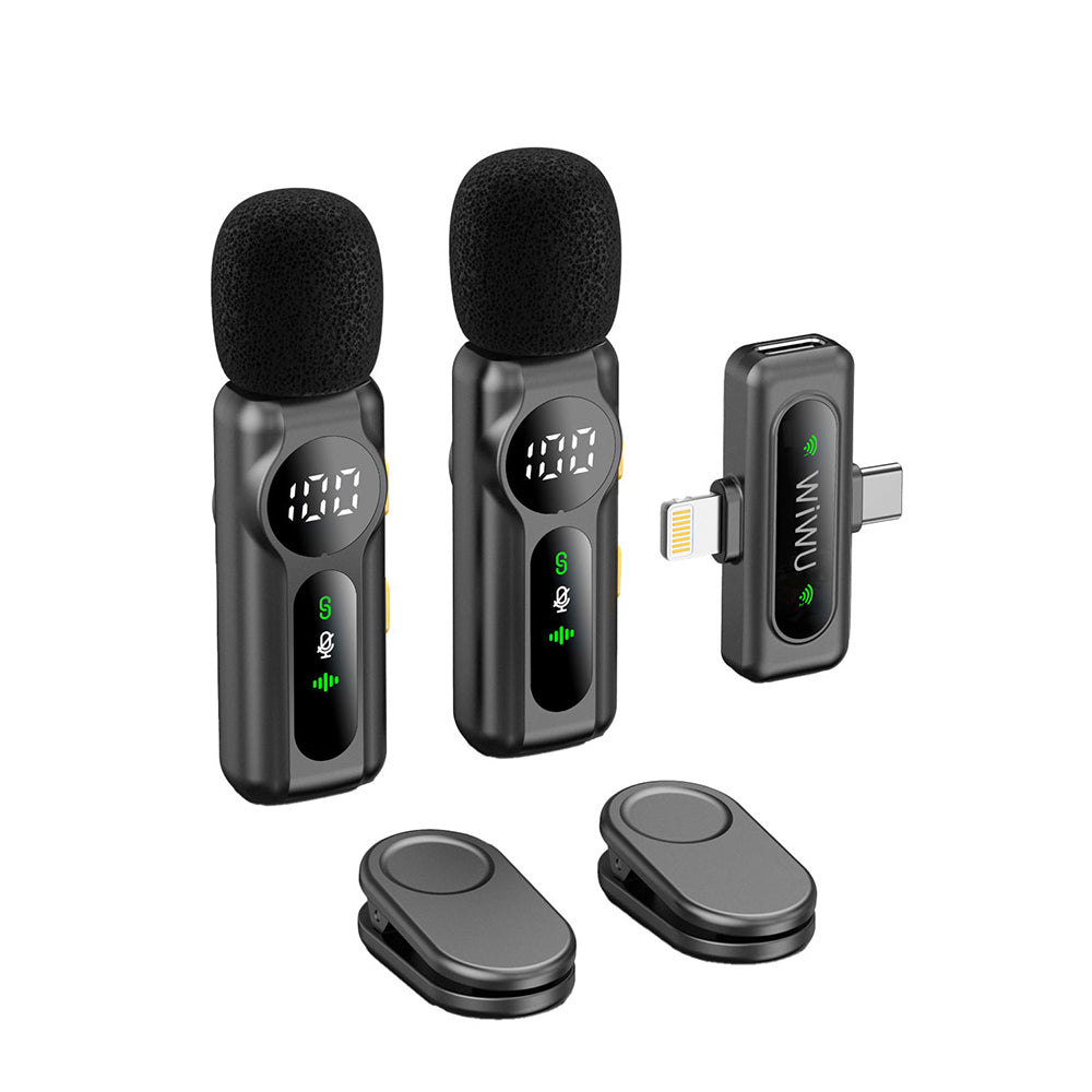 Wiwu Wi-WM007 2-in-1 Wireless Lavalier Microphone with Type-C and Lightning Port ANC, Black
