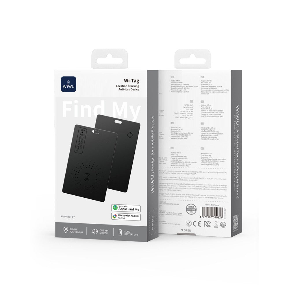 Wiwu WT-07 iTag iOS Find My Destekli Kartlık Tasarımlı Kaybolmaya Karşı GPS Akıllı Takip Cihazı