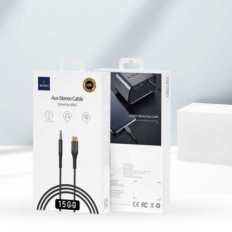 Wiwu YP-03 Type-C To Aux Audio Cable Black