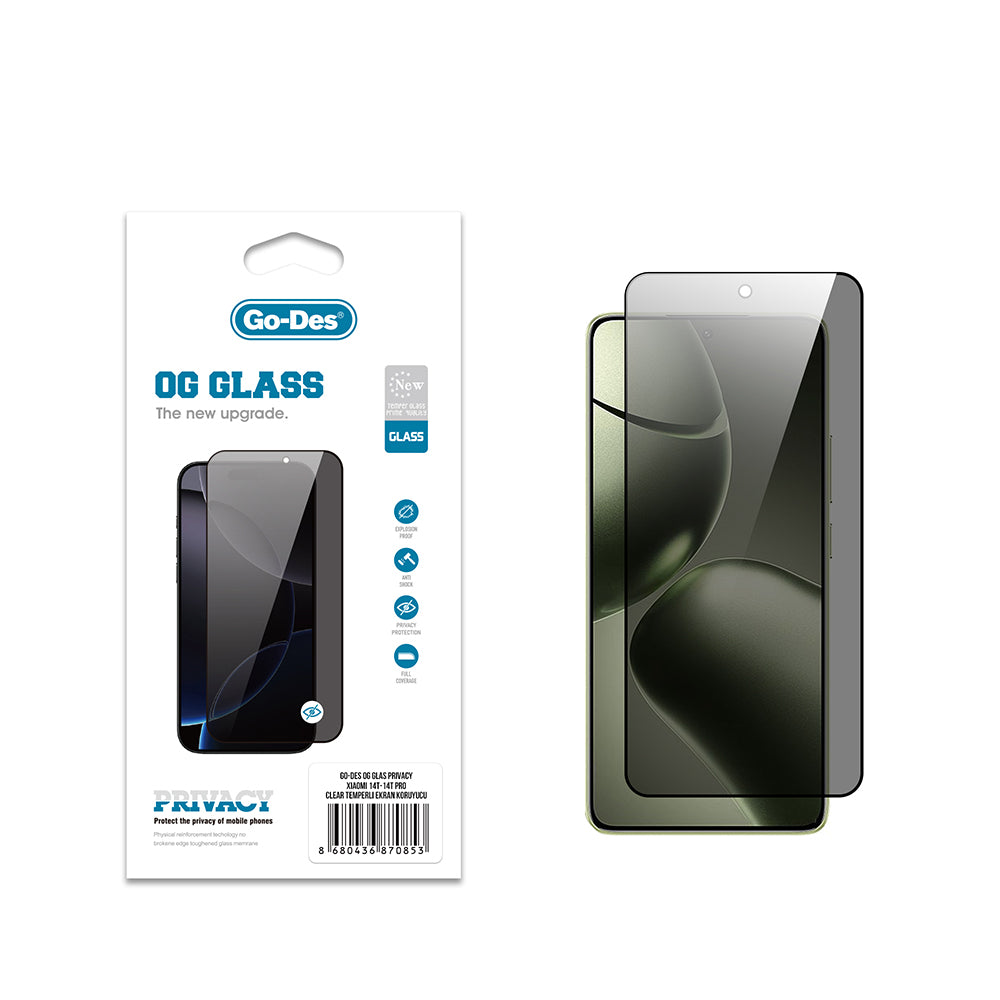 Xiaomi 14T Go Des OG Glass Privacy Antistatik Temperli Cam Ekran Koruyucu Siyah