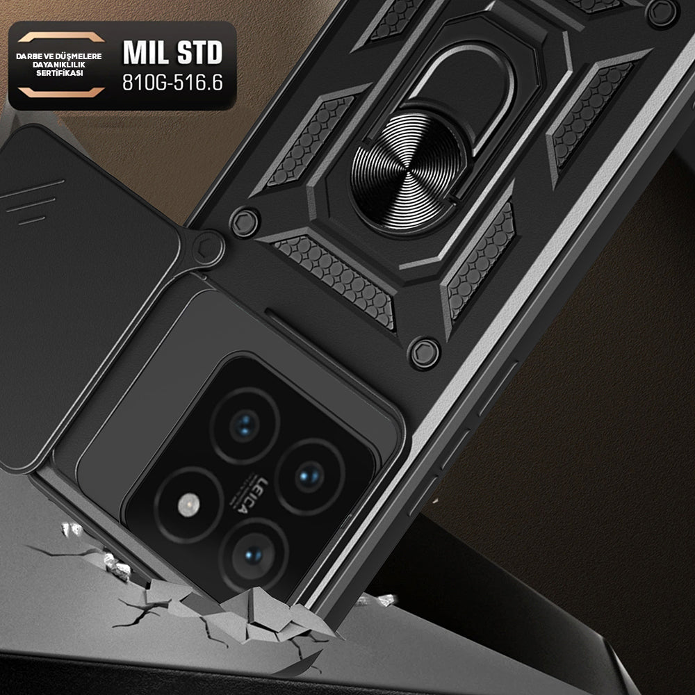 Xiaomi 14T Pro Case Magnetic Stand Camera Protection Zore Sliding Vega Cover Black