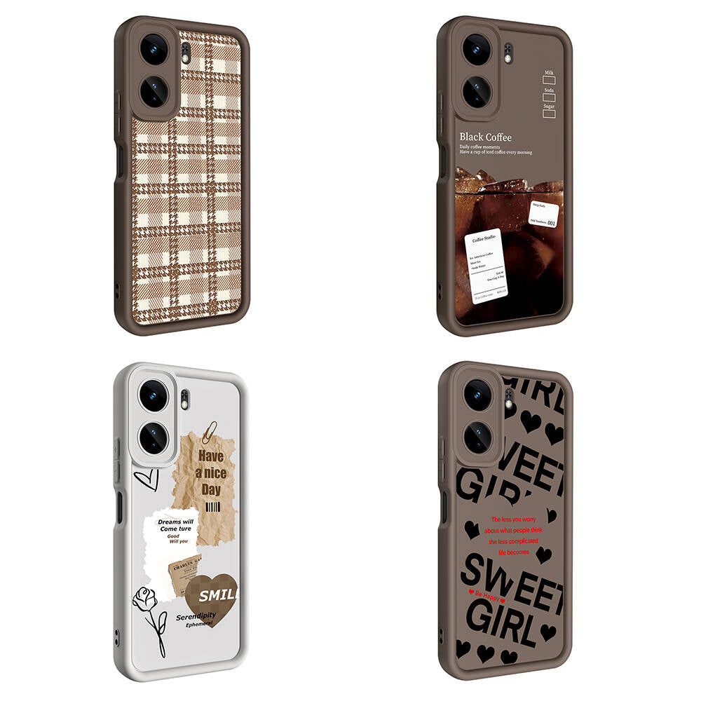 Xiaomi Mi 13T Pro Case Camera Protection Printed Back Surface Zore Classy Cover Dark Brown