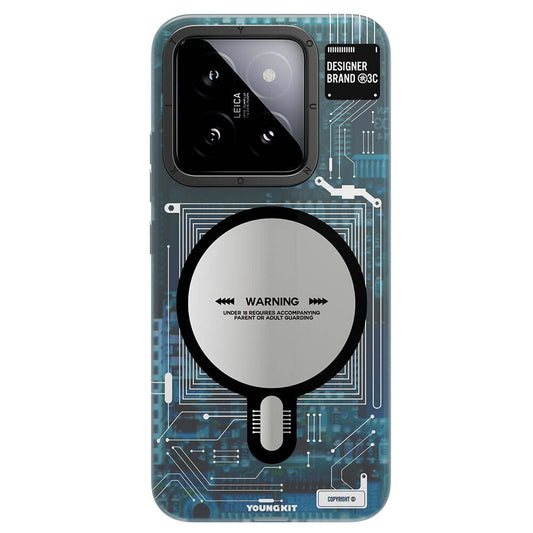 Xiaomi Mi 14 Kılıf M-safe Şarj Özellikli YoungKit Technology Serisi Kapak Mavi