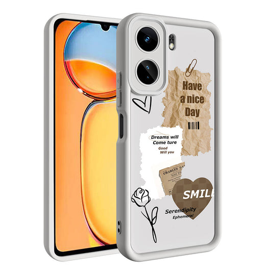 Xiaomi Poco C65 Case Camera Protection Printed Back Surface Zore Classy Cover White