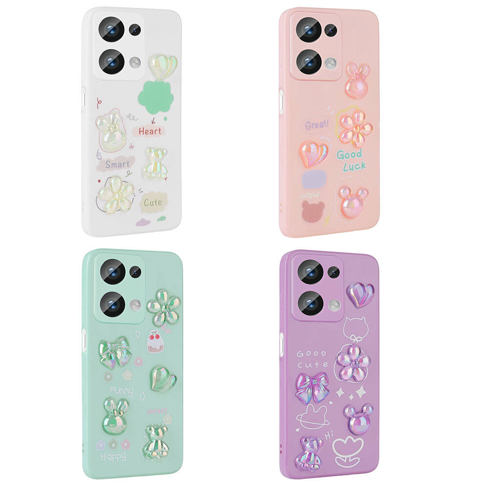 Xiaomi Poco M6 Pro 4G Kılıf Kabartma Figürlü Parlak Zore Toys Silikon Kapak Açık Yeşil