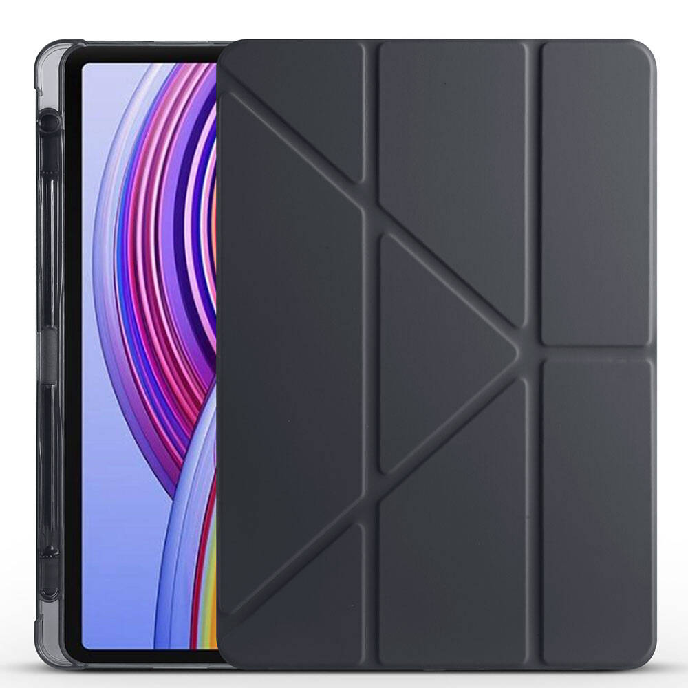 Xiaomi Poco Pad Kılıf Zore Tri Folding Kalem Bölmeli Standlı Kılıf Siyah