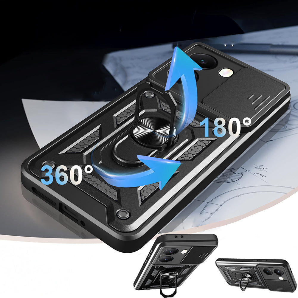 Xiaomi Poco X7 Pro Kılıf Magnetik Standlı Kamera Korumalı Zore Sürgülü Vega Kapak Siyah