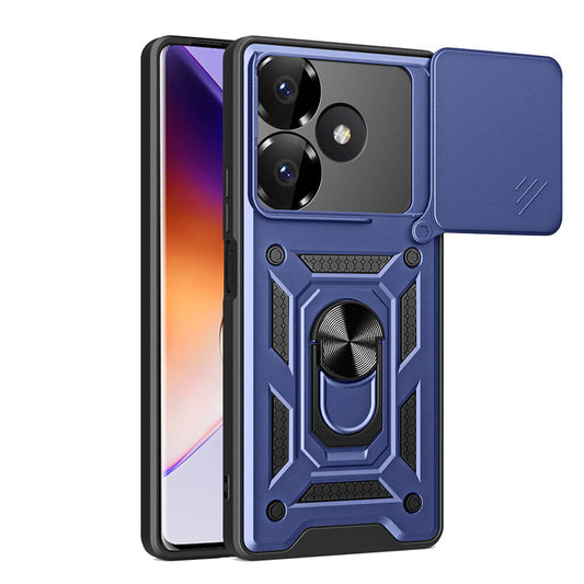 Xiaomi Redmi 13 4G Kılıf Magnetik Standlı Kamera Korumalı Zore Sürgülü Vega Kapak Mavi