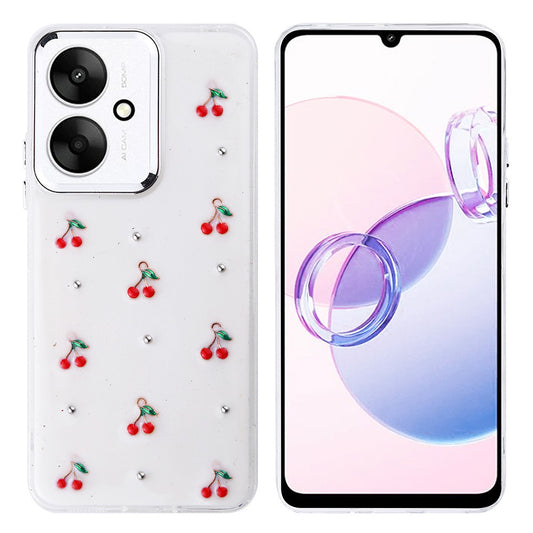 Xiaomi Redmi 13C Case Airbag Design Glitter Transparent Zore Polar Cover Cherry