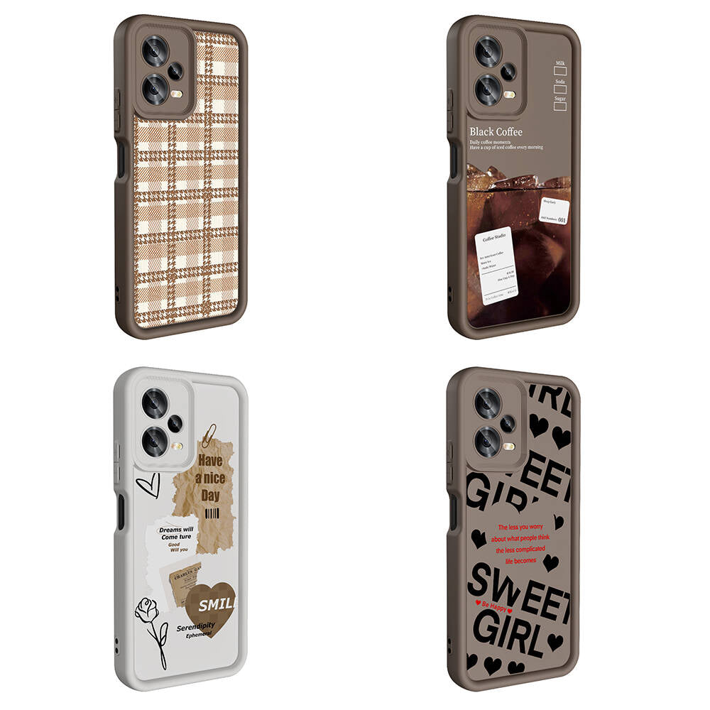 Xiaomi Redmi Note 12 5G Case Camera Protection Printed Back Surface Zore Classy Cover Dark Brown