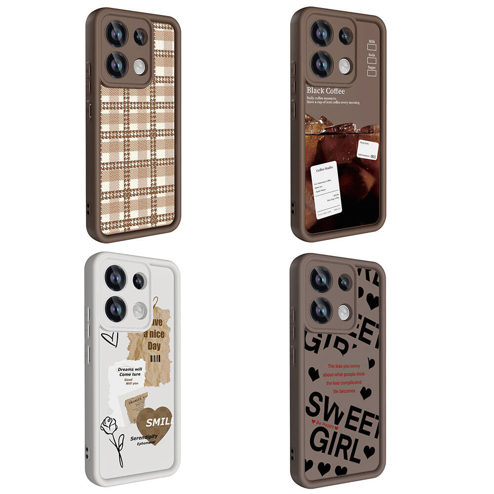 Xiaomi Redmi Note 13 4G Case Camera Protection Printed Back Surface Zore Classy Cover Light Brown