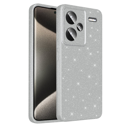 Xiaomi Redmi Note 13 Pro Plus 5G Case Camera Protection Glitter Luxury Zore Cotton Cover Silver