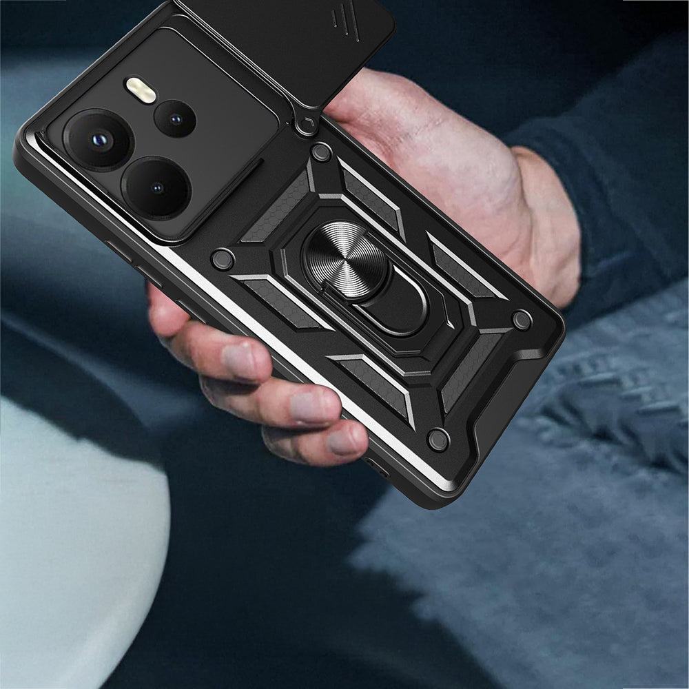 Xiaomi Redmi Note 14 4G Kılıf Magnetik Standlı Kamera Korumalı Zore Sürgülü Vega Kapak Siyah