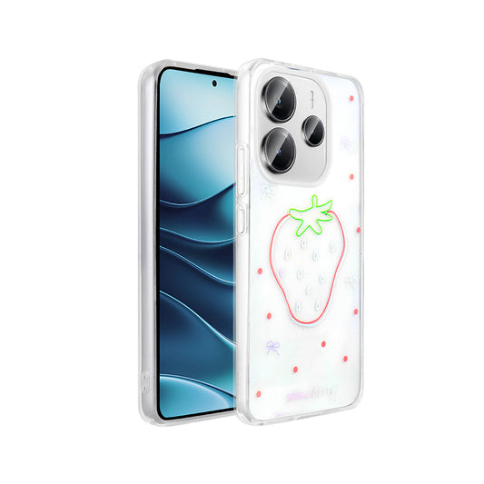 Xiaomi Redmi Note 14 4G Case Transparent Figured Zore Folk Hard Cover Strawberry