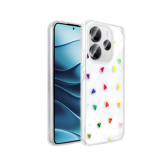 Xiaomi Redmi Note 14 4G Case Transparent Figured Zore Folk Hard Cover Heart