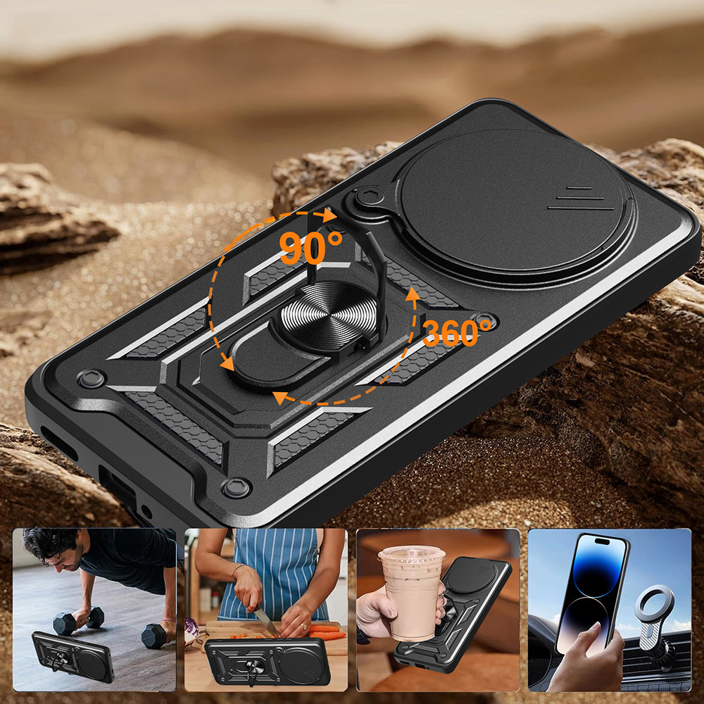 Xiaomi Redmi Note 14 Pro Plus Kılıf Magnetik Standlı Kamera Korumalı Zore Sürgülü Vega Kapak Mavi