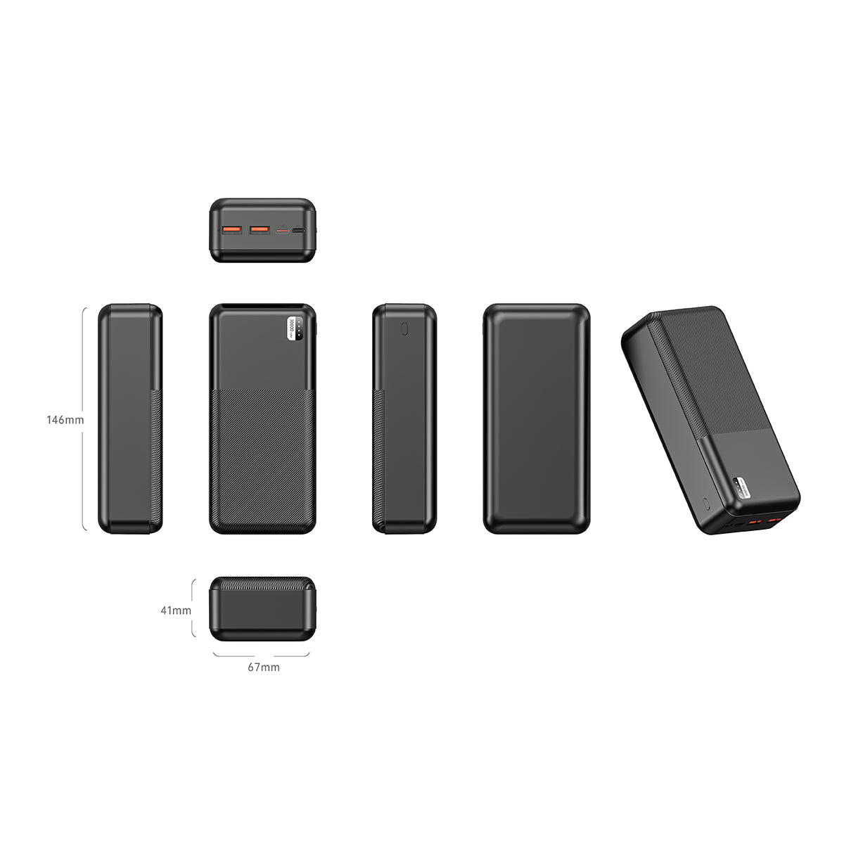 Xipin PX723 Fast Charging Dual USB Portable Power Bank with LED Light Indicator 30000mAh Black