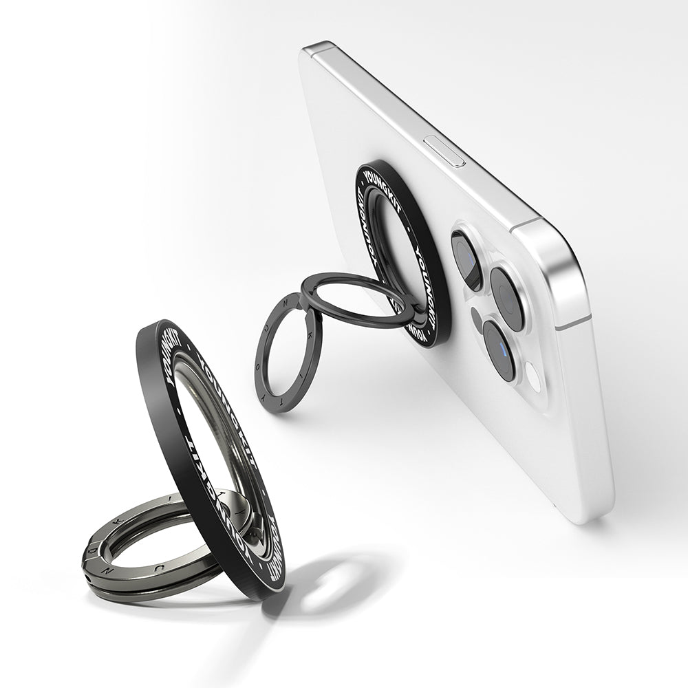 Youngkit Magnetik 360 Derece Dönebilen Double Ring Serisi Parmak Ring Stand Siyah