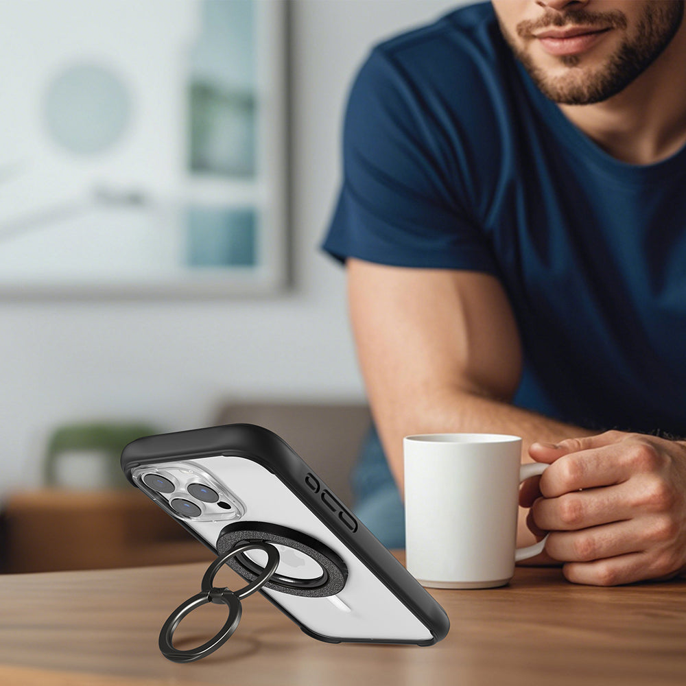 Youngkit Magnetik 360 Derece Dönebilen Double Ring Serisi Parmak Ring Stand Siyah