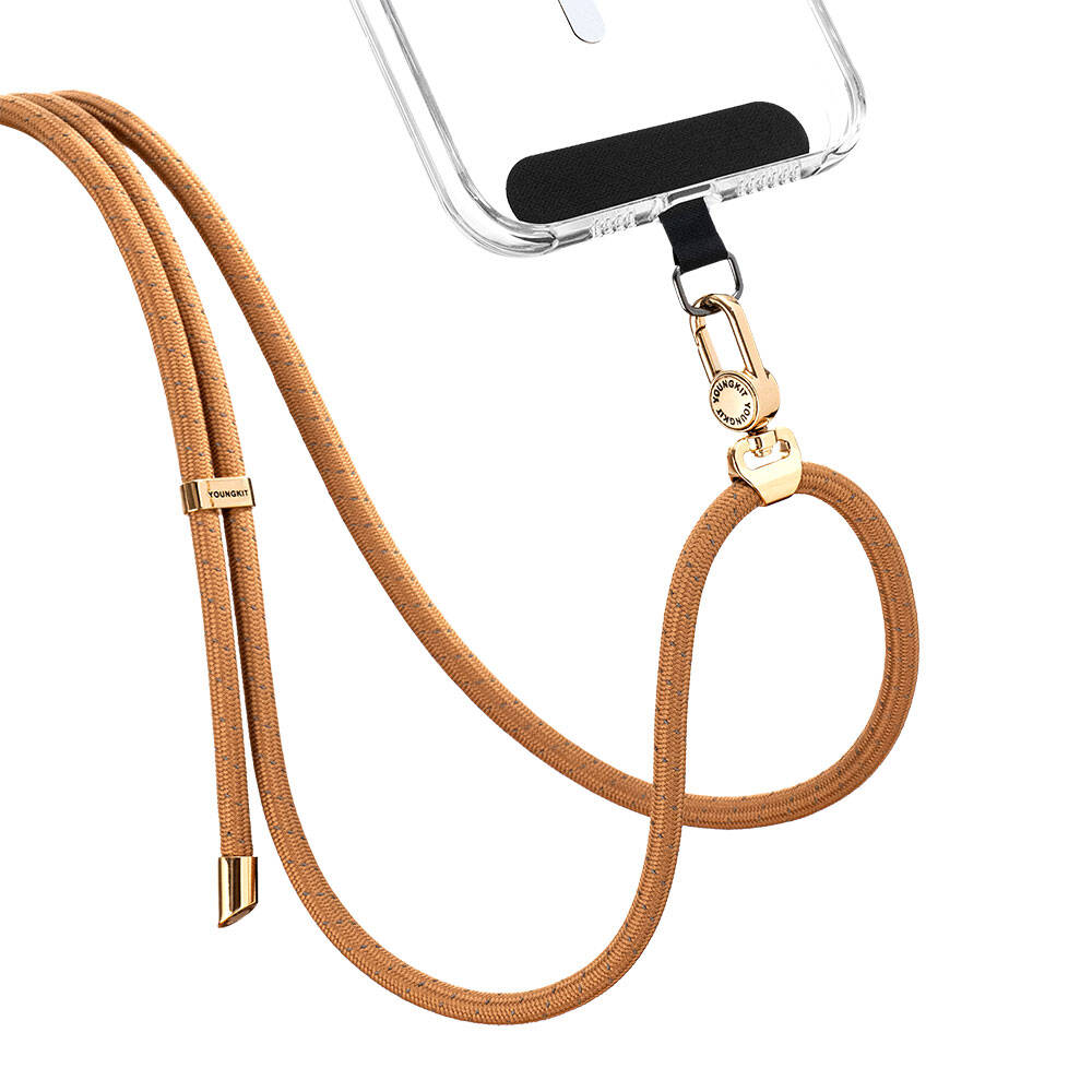 Youngkit YQ002 Reflective Stripe Patterned Mobile Phone Neck Lanyard Brown