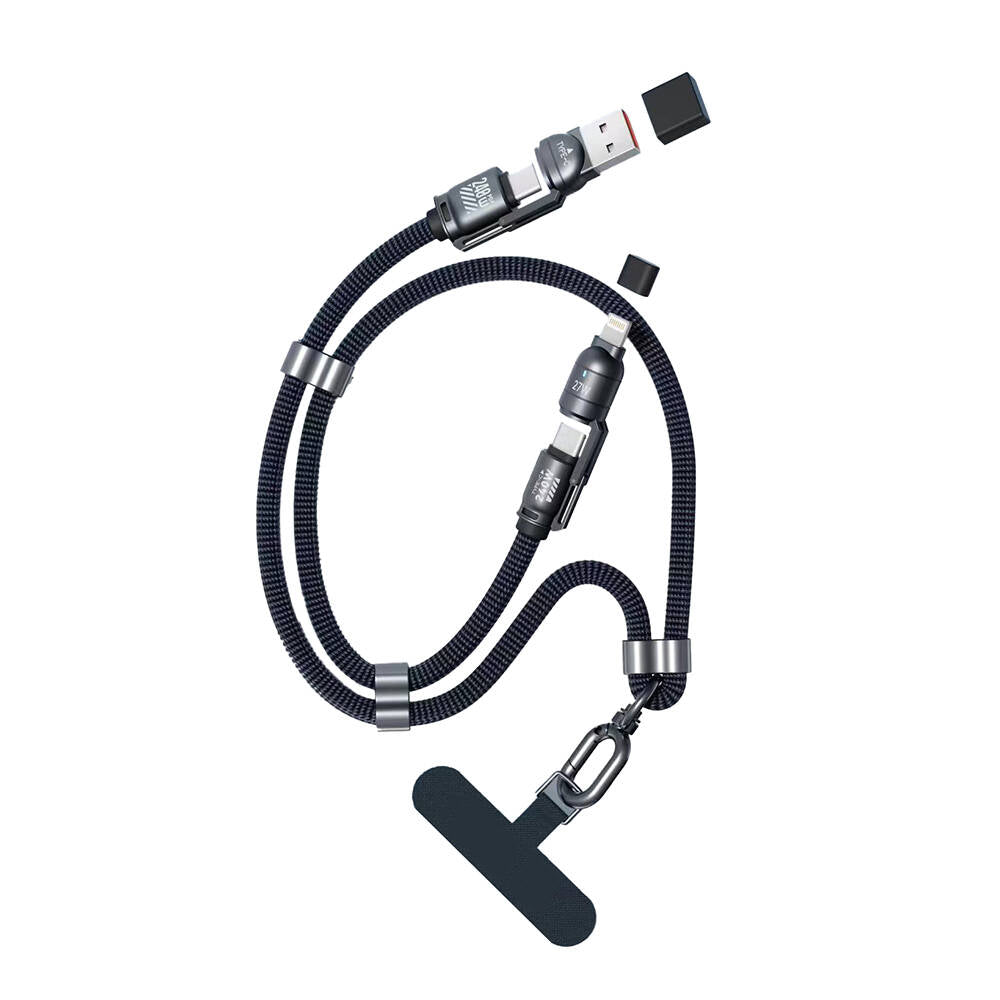 Zore 4in1 Multi USB-A+Type-C to Type-C+Lightning Lanyard Design Charging and Data Cable 240W 70cm Black