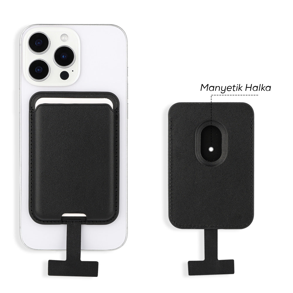 Zore CRD-09 Magnetic PU Leather Card Holder with Internal Charging Socket Black