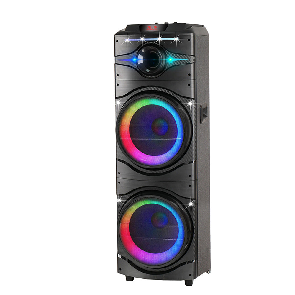 Zore GD-2016 Digital LED Display FM Radio Microphone RGB TWS Dual 12-inch Stereo Bass Wireless Karaoke Speaker Black