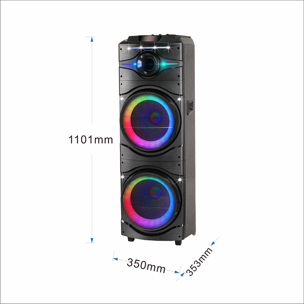 Zore GD-2016 Digital LED Display FM Radio Microphone RGB TWS Dual 12-inch Stereo Bass Wireless Karaoke Speaker Black