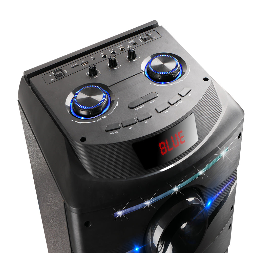 Zore GD-2016 Digital LED Display FM Radio Microphone RGB TWS Dual 12-inch Stereo Bass Wireless Karaoke Speaker Black