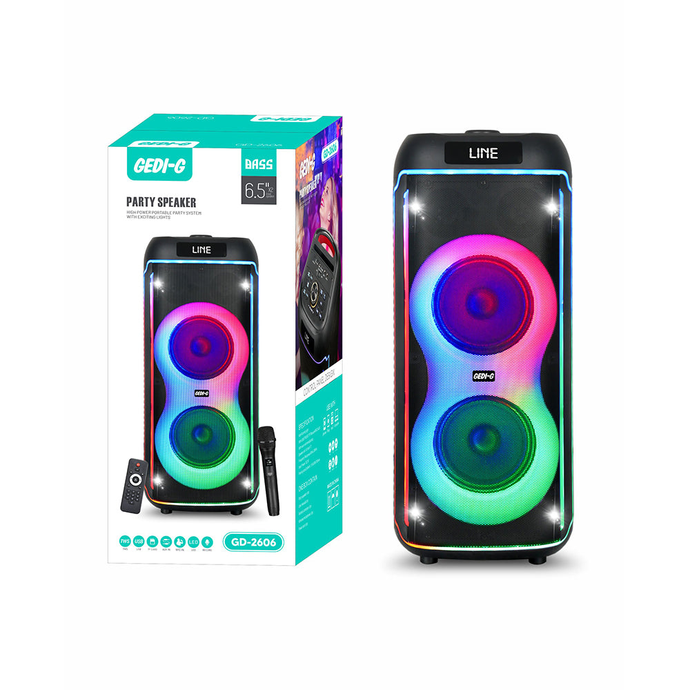 Zore GD-2606 Digital LED Display FM Radio Microphone RGB TWS Dual 6.5 inch Stereo Bass Wireless Karaoke Speaker Black