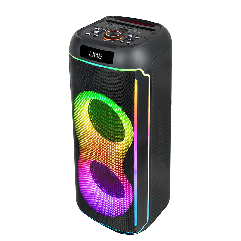 Zore GD-2606 Digital LED Display FM Radio Microphone RGB TWS Dual 6.5 inch Stereo Bass Wireless Karaoke Speaker Black