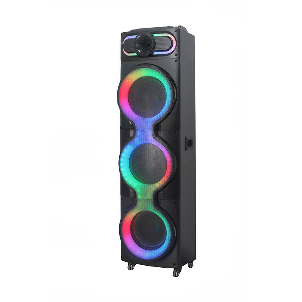 Zore GD-3126 RGB TWS Triple 10-inch Stereo Bass Wireless Karaoke Speaker with Digital LED Display and Microphone Black