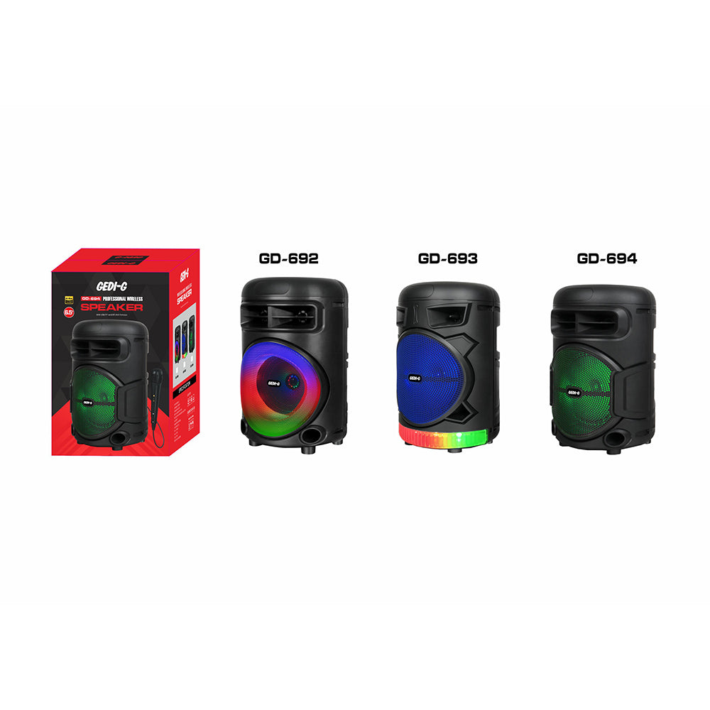 Zore GD-692 RGB TWS 6.5 inch Stereo Bass Wireless Karaoke Speaker with FM Radio and Microphone Black