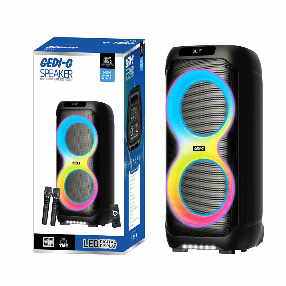 Zore LT-2131 RGB TWS Dual 8-inch Stereo Bass Wireless Karaoke Speaker with Digital LED Display and Microphone Black