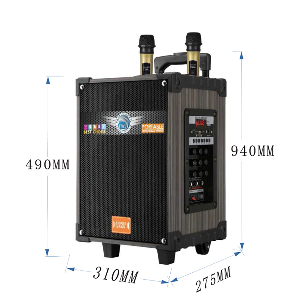 Zore LT-910 Digital LED Display FM Radio Microphone Guitar Input TWS 10-inch Stereo Bass Wireless Karaoke Speaker Black