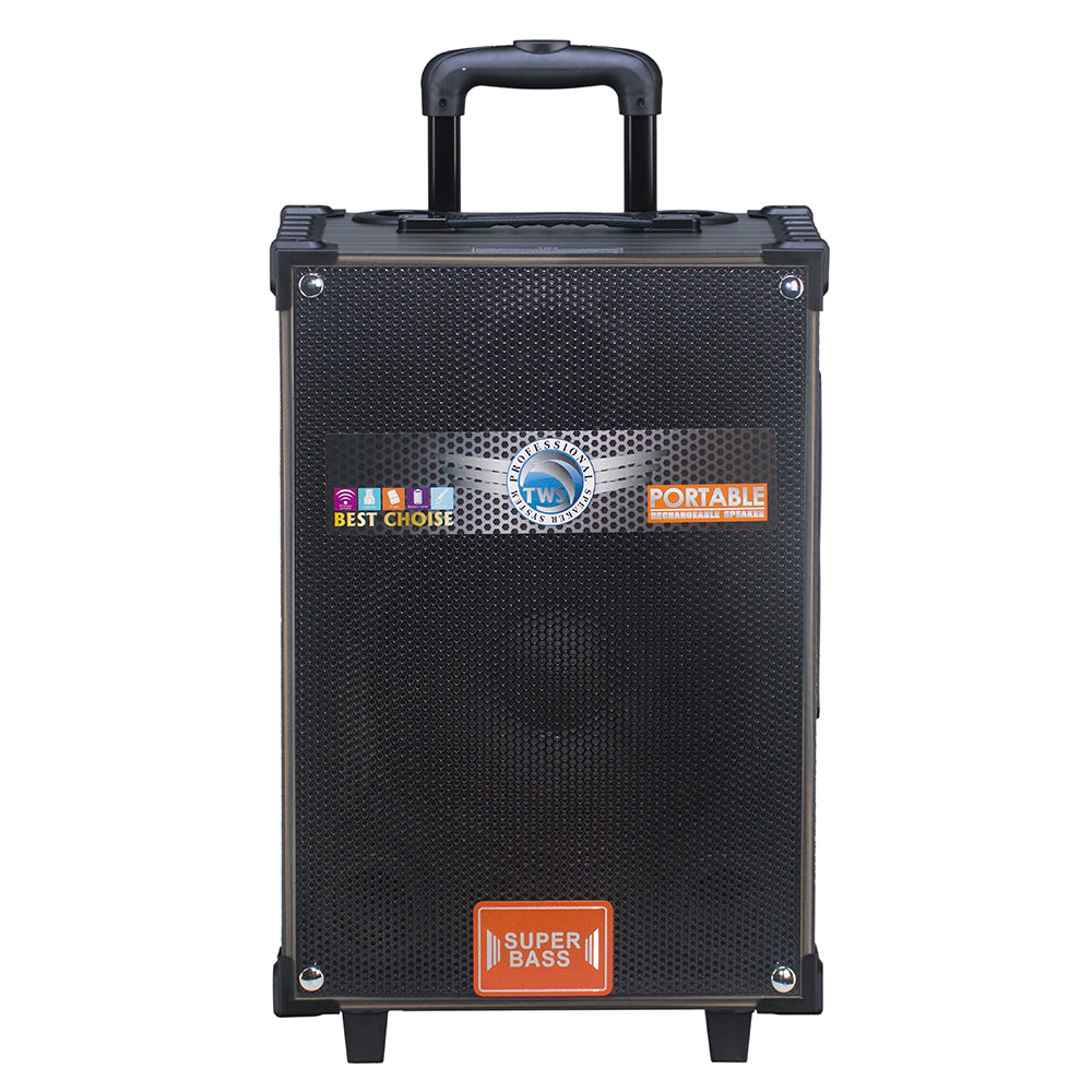Zore LT-910 Digital LED Display FM Radio Microphone Guitar Input TWS 10-inch Stereo Bass Wireless Karaoke Speaker Black