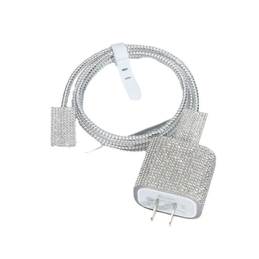 Zore Taşlı Şarj Aleti Koruyucu 4in1 Set Gümüş