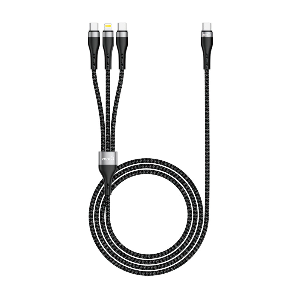Zore ZR-45 3in1 USB-A to Lightning - Type-C - Type-C Charging and Data Cable 20W 1.5M Black