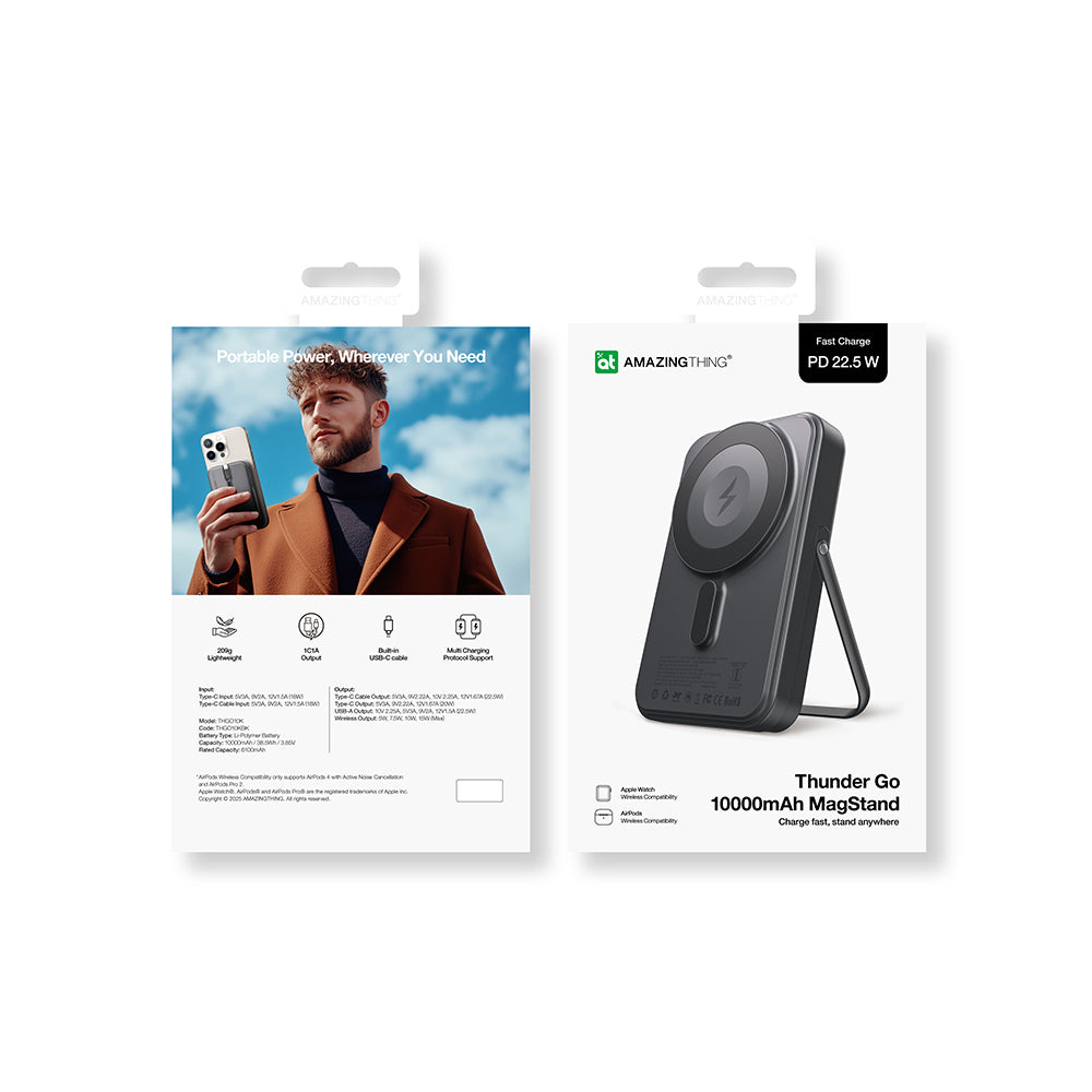 Amazingthing Thunder Go Akıllı Saat Kablosuz Şarj Özellikli PD 22.5W Standlı Wireless Powerbank 15W 10000mAh Siyah
