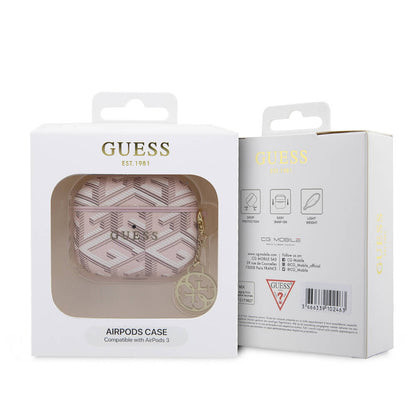 Apple Airpods 3. Nesil Kılıf Guess Orjinal Lisanslı G Cube Desenli 4G Süs Zincirli Kapak Pembe