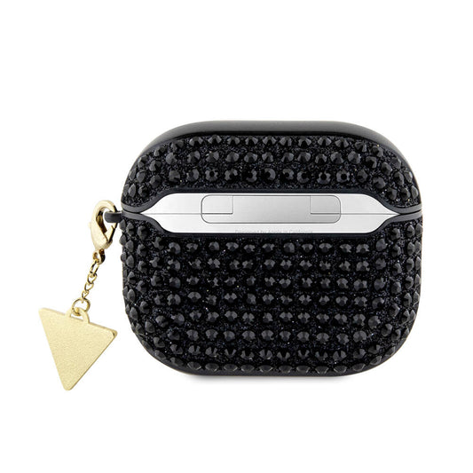 Apple Airpods 3rd Generation Case Guess Original Licensed Glitter Stone Coated Triangle Logo Ornament Chain Cover Black